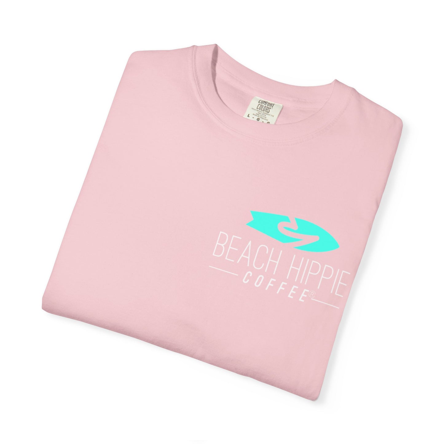 Beach Hippie Coffee Surf Logo T-Shirt — Minimal Turquoise Wave Graphic