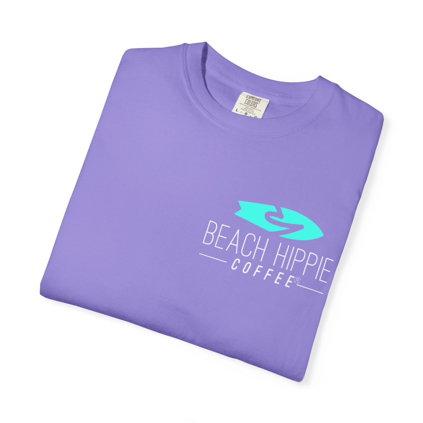 Beach Hippie Coffee Surf Logo T-Shirt — Minimal Turquoise Wave Graphic