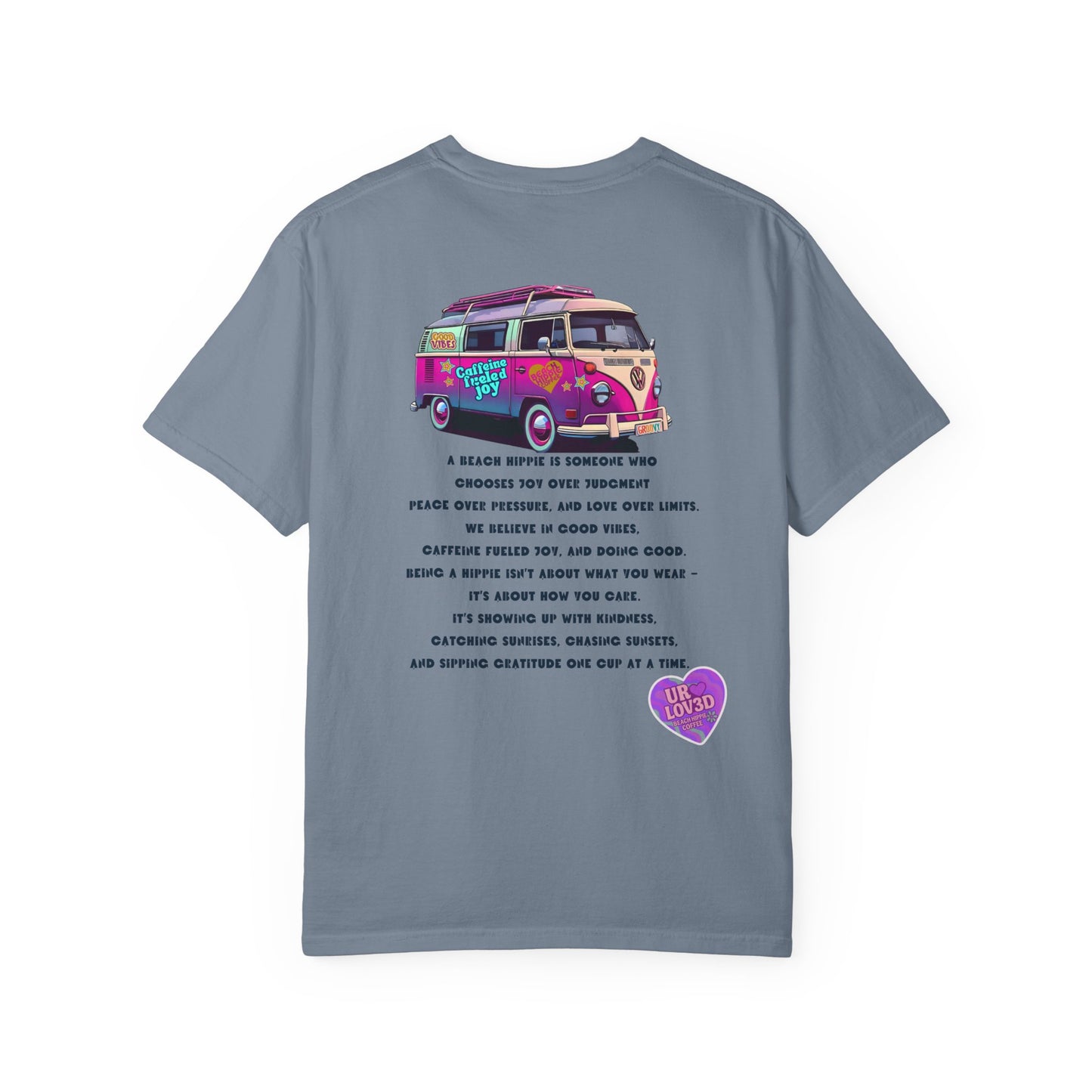 Beach Hippie Coffee T-Shirt — 'Beach Hippie' VW Bus & Manifesto