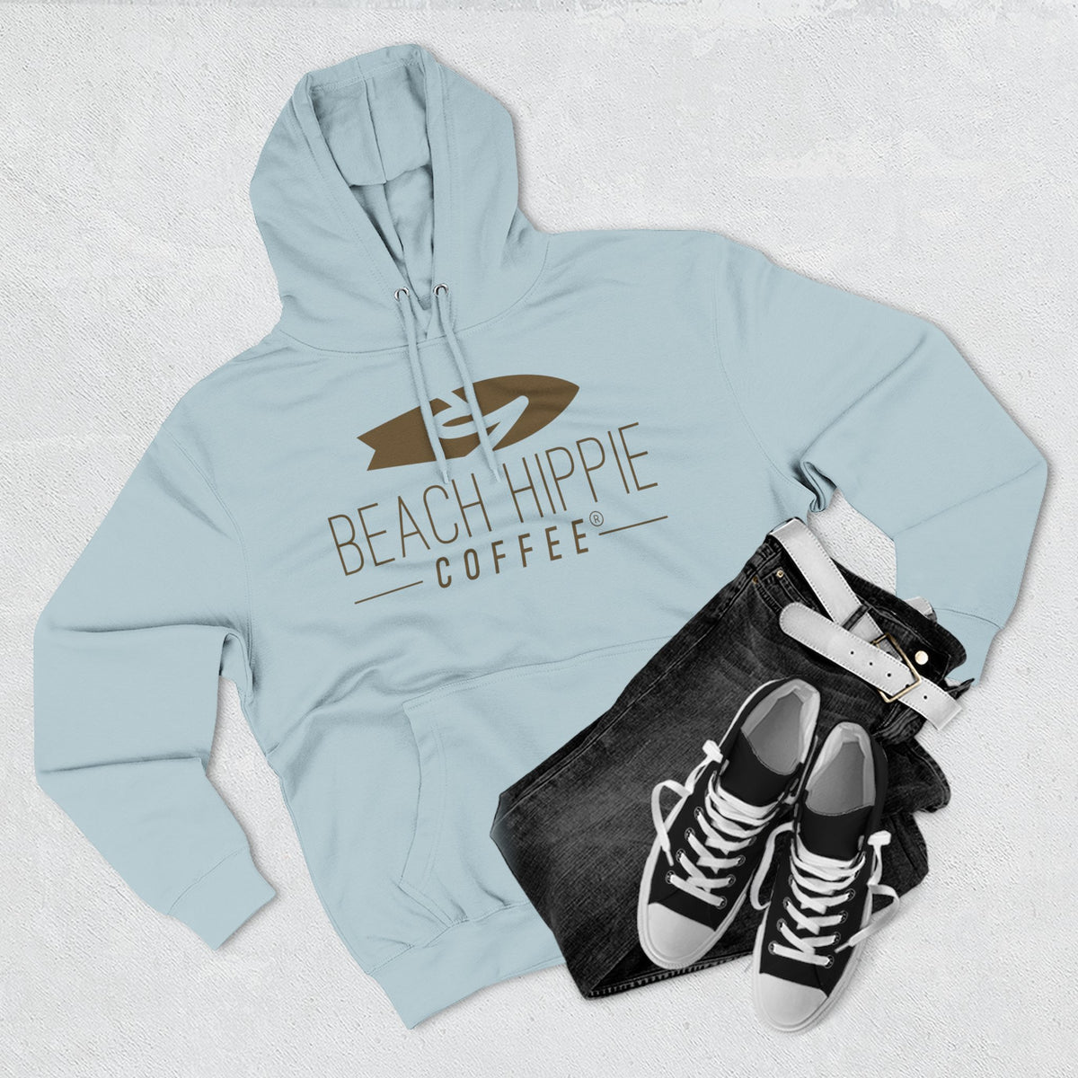 Beach Hippie Coffee Hoodie — "Caffeine Fueled Joy" Vintage Van Pullover