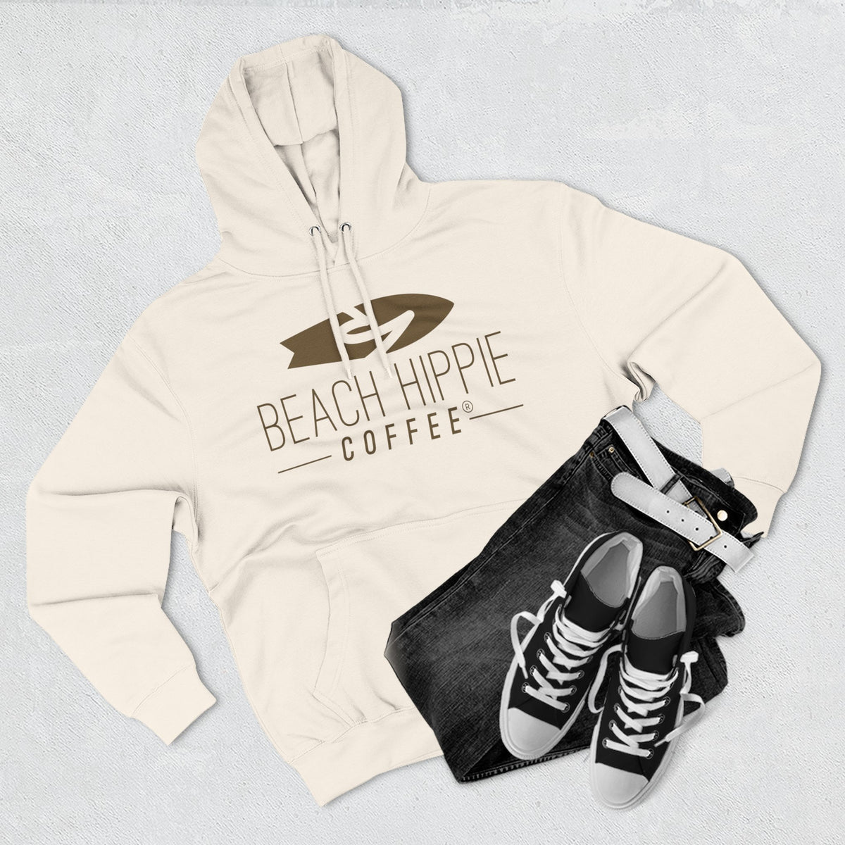 Beach Hippie Coffee Hoodie — "Caffeine Fueled Joy" Vintage Van Pullover