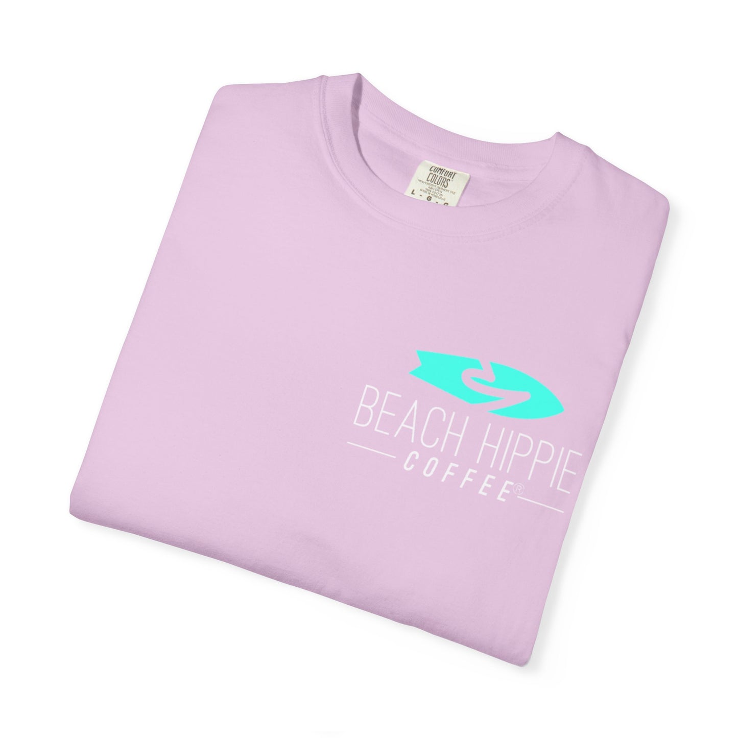 Beach Hippie Coffee Surf Logo T-Shirt — Minimal Turquoise Wave Graphic