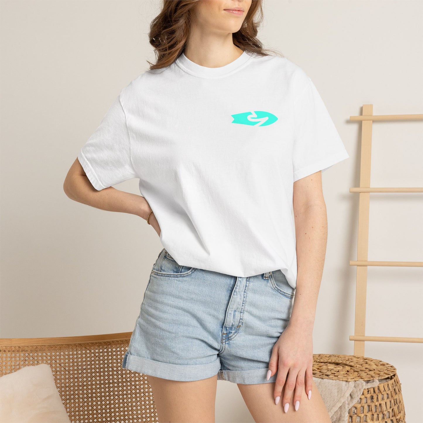Beach Hippie Coffee Surf Logo T-Shirt — Minimal Turquoise Wave Graphic