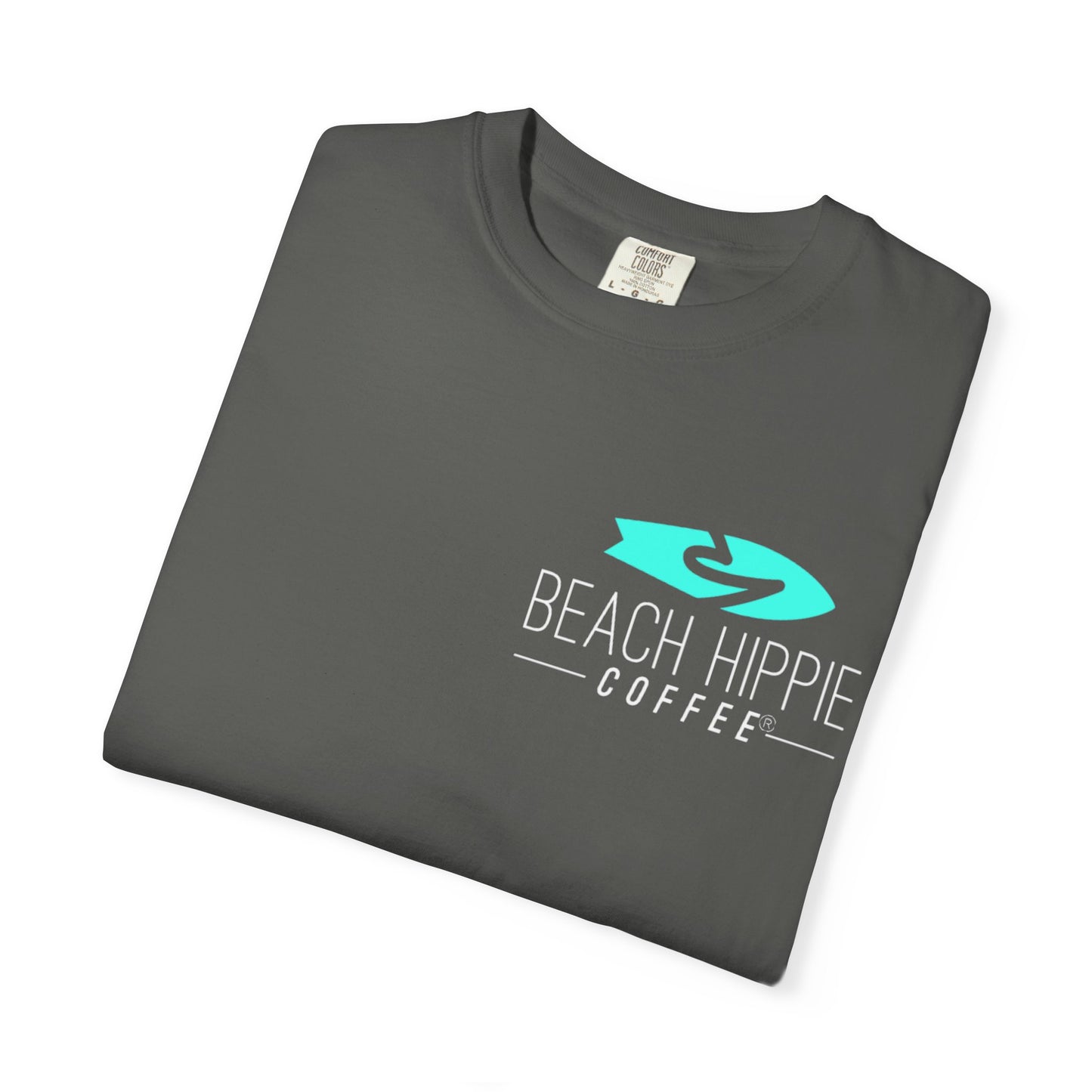 Beach Hippie Coffee Surf Logo T-Shirt — Minimal Turquoise Wave Graphic