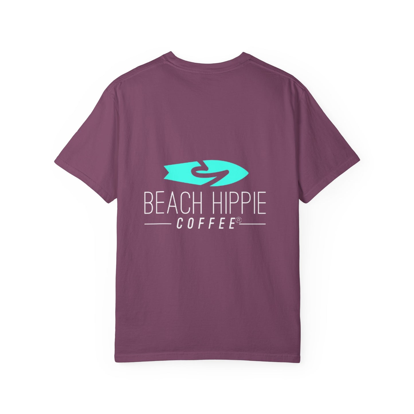 Beach Hippie Coffee Surf Logo T-Shirt — Minimal Turquoise Wave Graphic