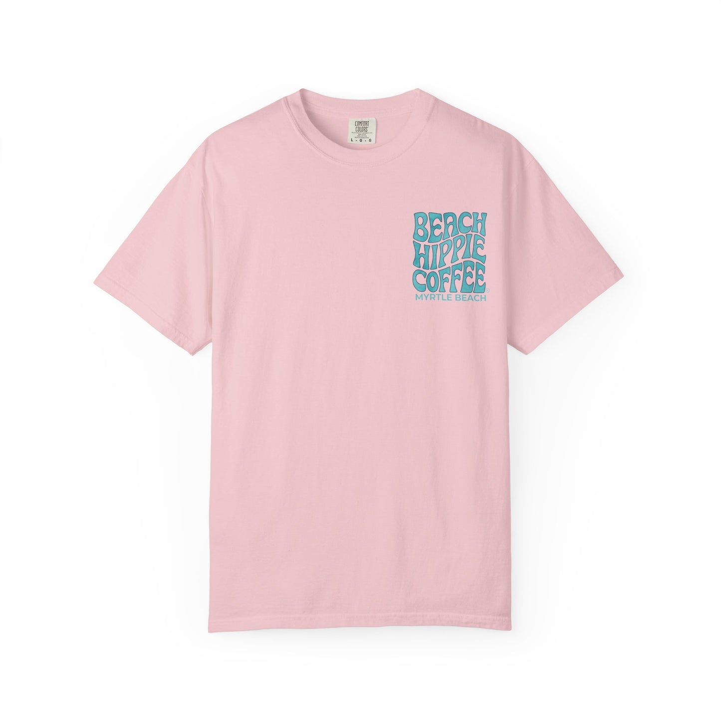 Beach Hippie Coffee T‑Shirt — 'The Waves Won't Wait' Surf Van Graphic
