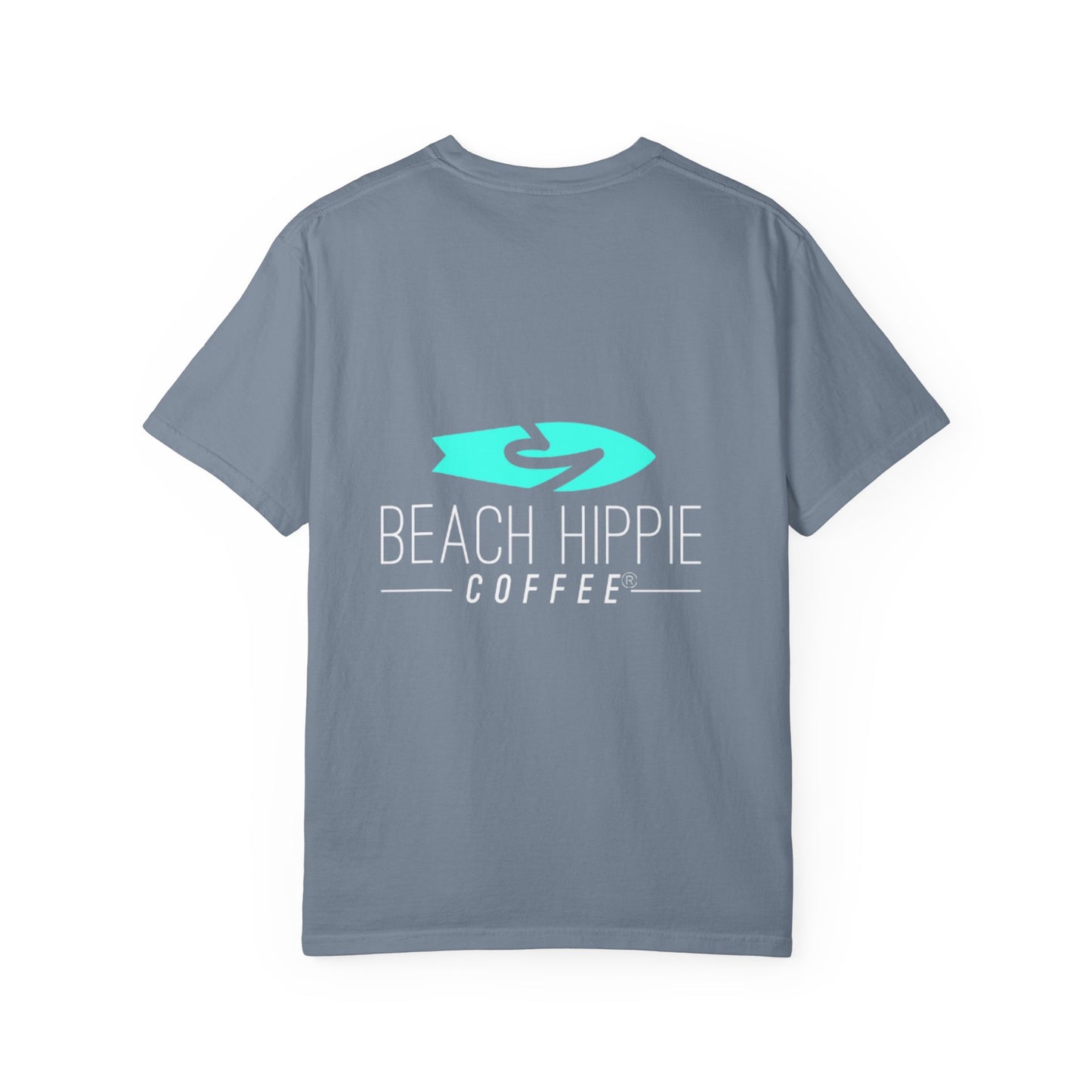 Beach Hippie Coffee Surf Logo T-Shirt — Minimal Turquoise Wave Graphic