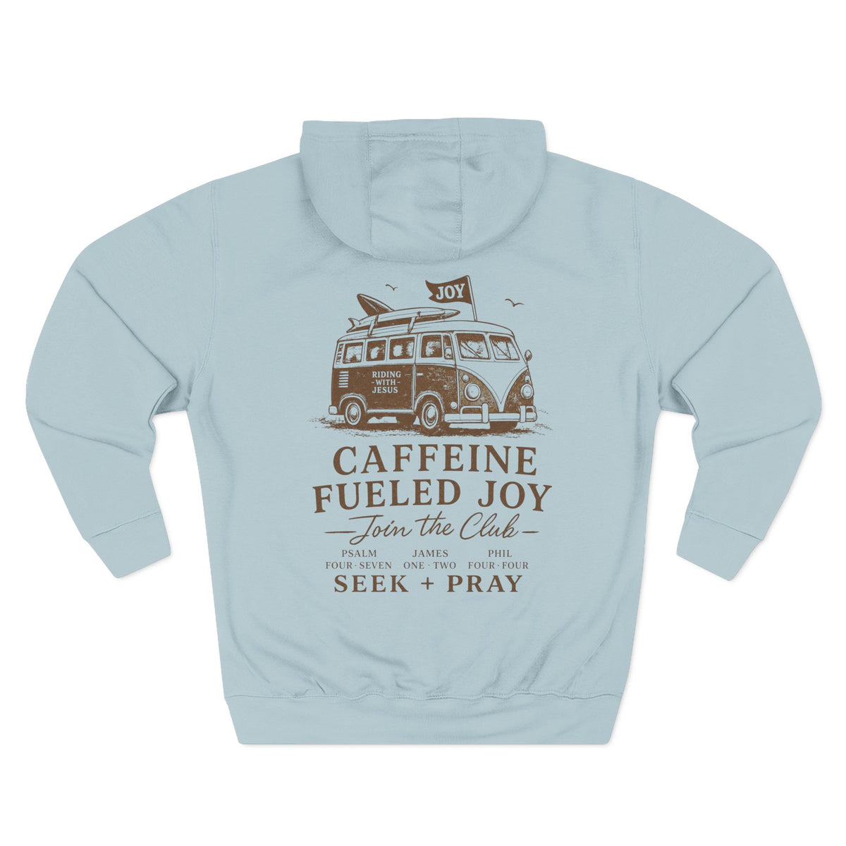 Beach Hippie Coffee Hoodie — "Caffeine Fueled Joy" Vintage Van Pullover