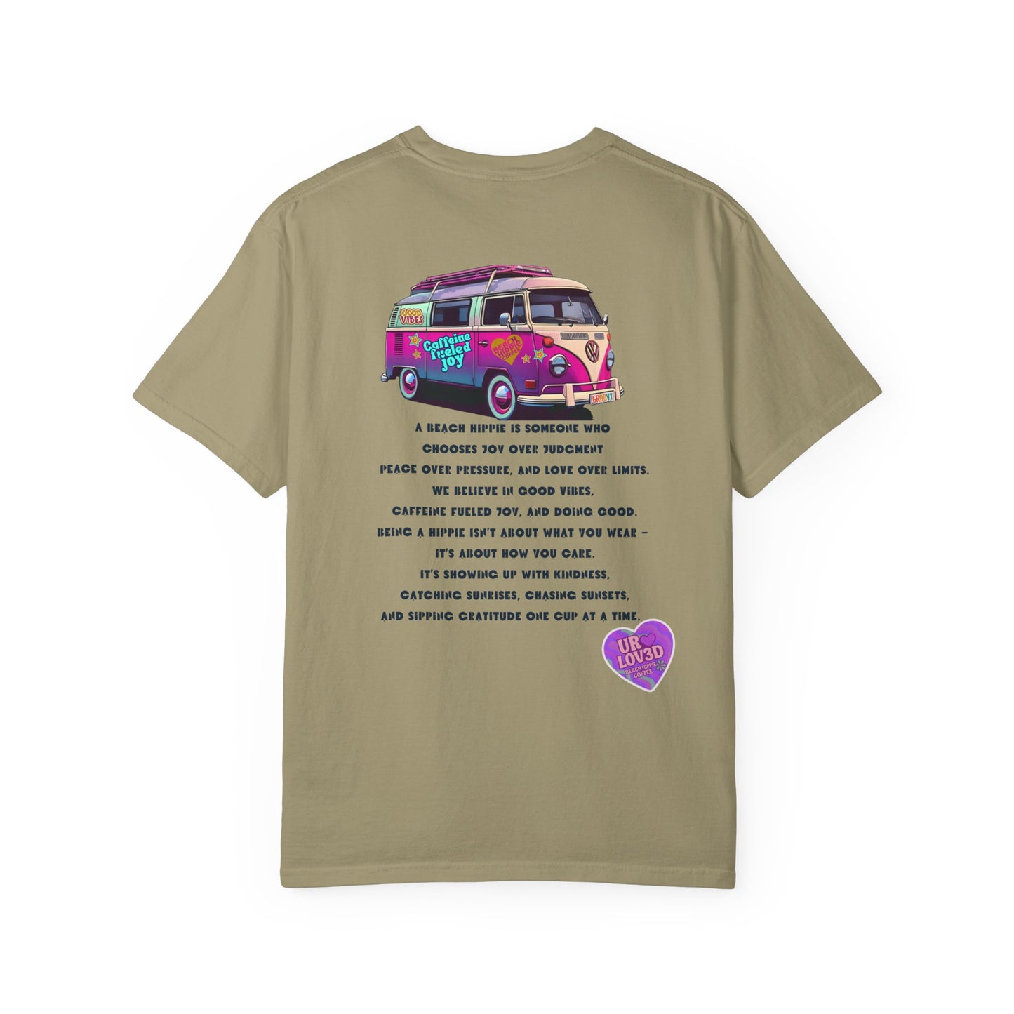 Beach Hippie Coffee T-Shirt — 'Beach Hippie' VW Bus & Manifesto