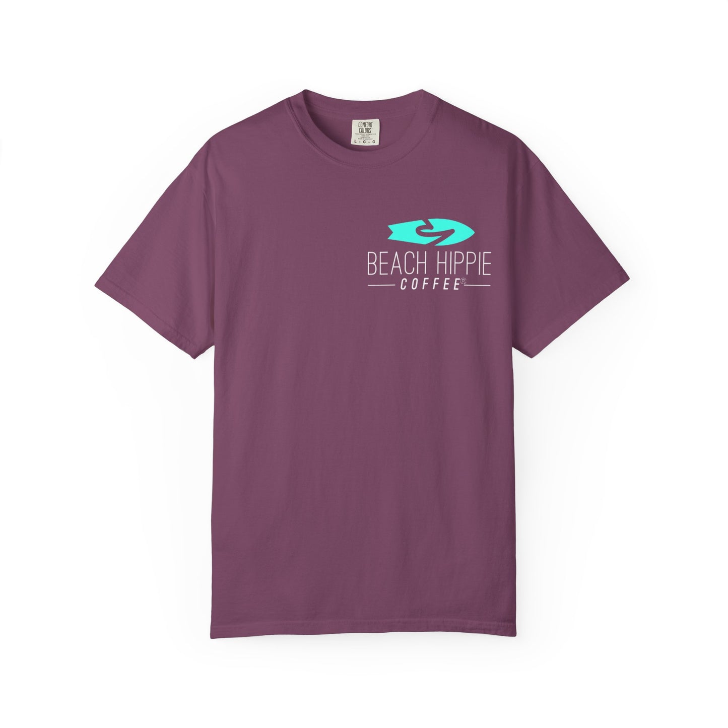 Beach Hippie Coffee Surf Logo T-Shirt — Minimal Turquoise Wave Graphic