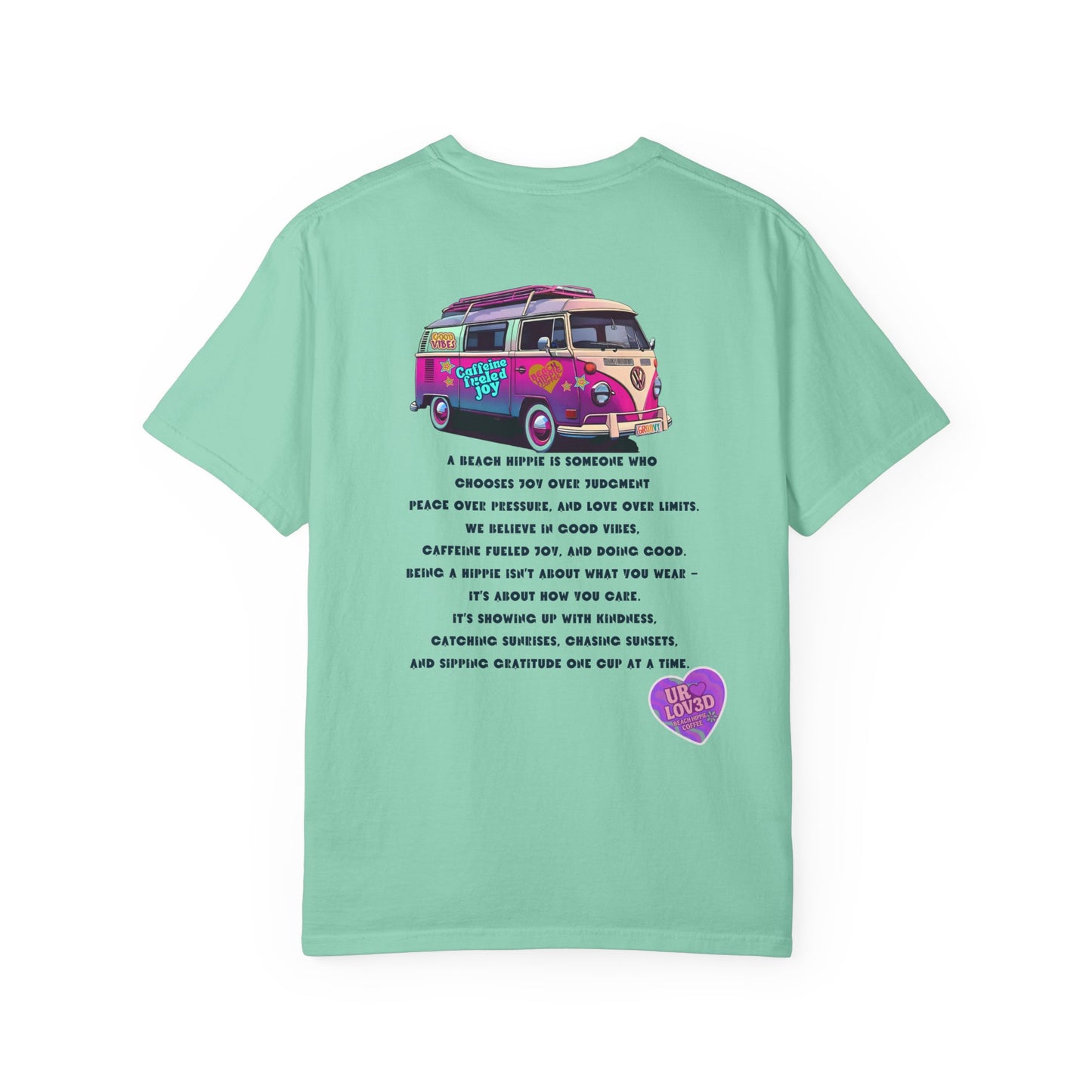Beach Hippie Coffee T-Shirt — 'Beach Hippie' VW Bus & Manifesto