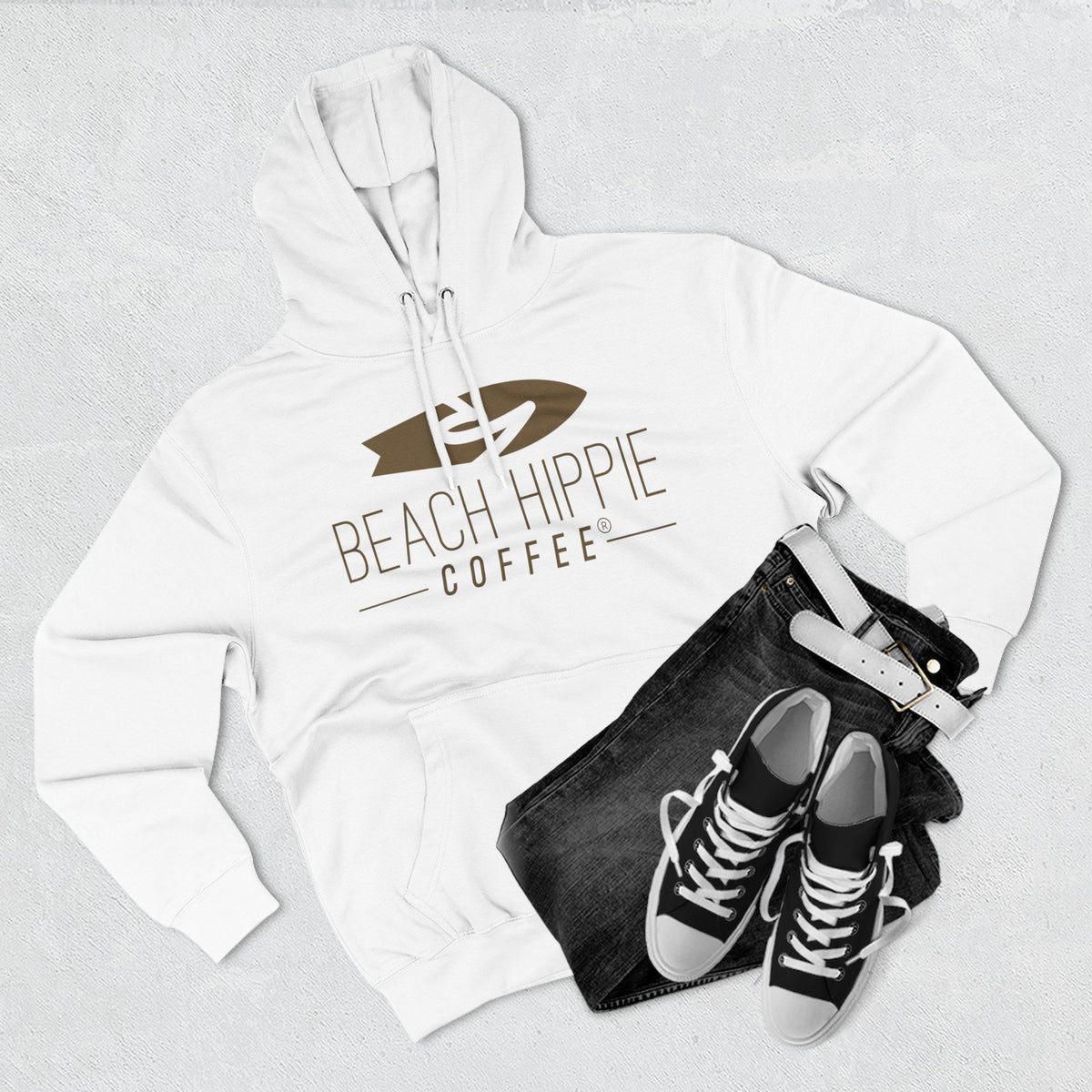 Beach Hippie Coffee Hoodie — "Caffeine Fueled Joy" Vintage Van Pullover