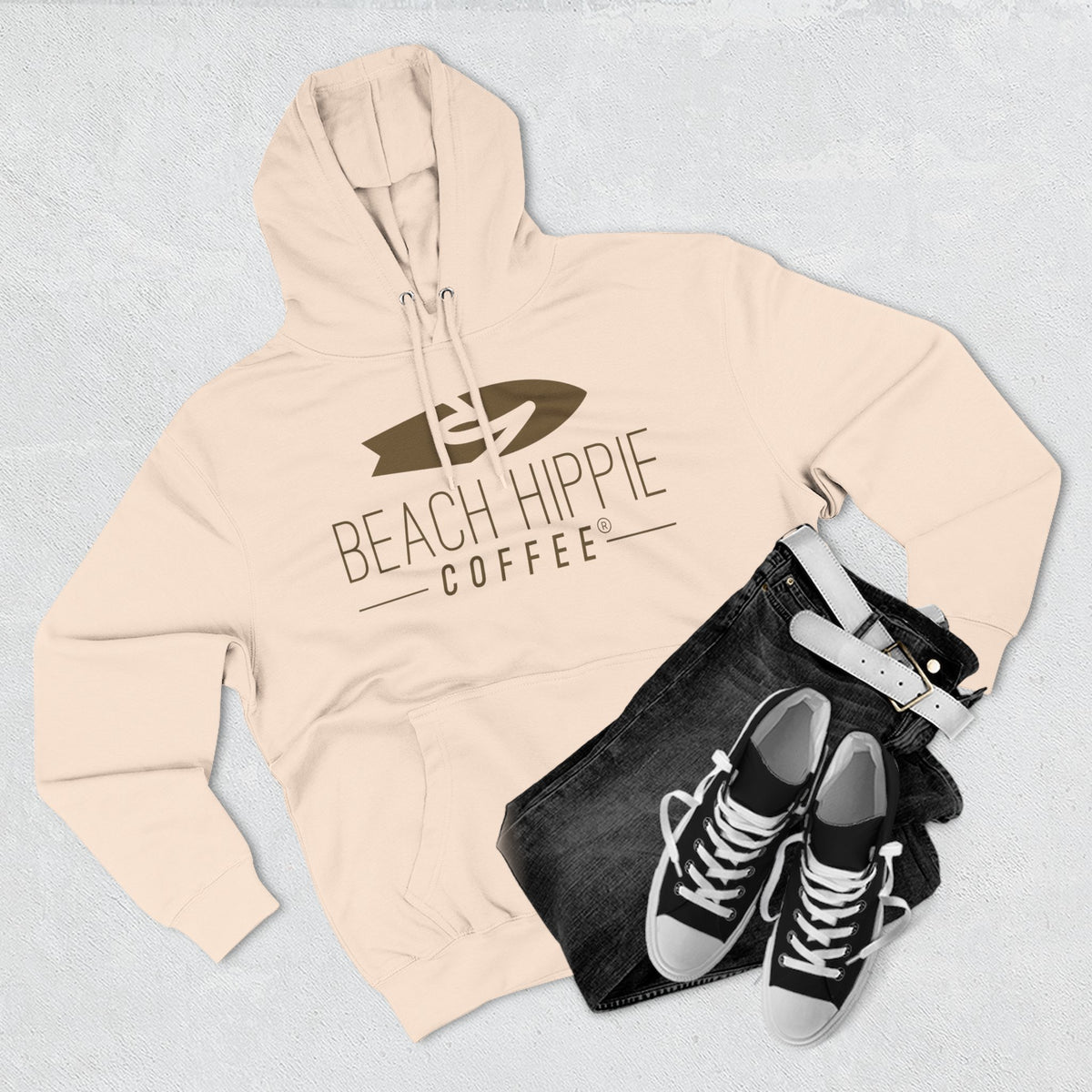 Beach Hippie Coffee Hoodie — "Caffeine Fueled Joy" Vintage Van Pullover