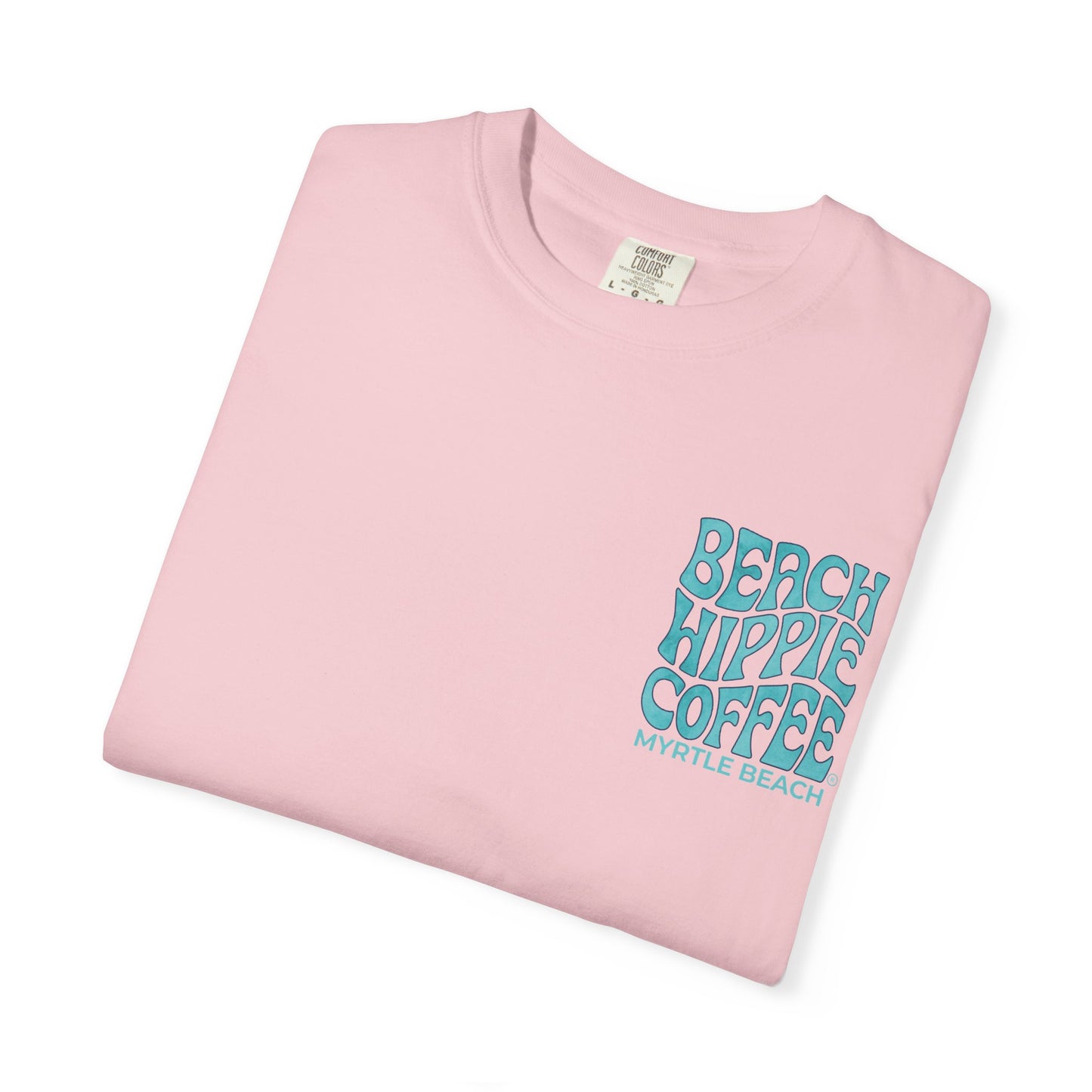 Beach Hippie Coffee T‑Shirt — 'The Waves Won't Wait' Surf Van Graphic