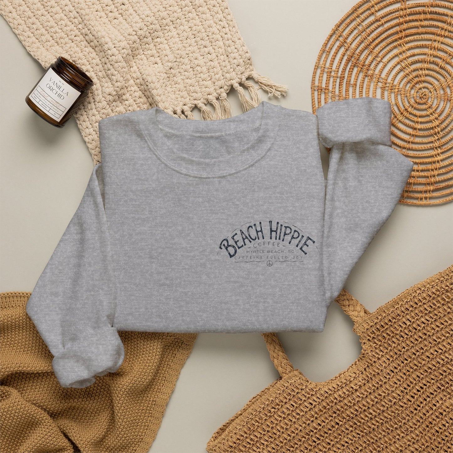 Beach Hippie Crewneck Sweatshirt — Casual Coastal Pullover