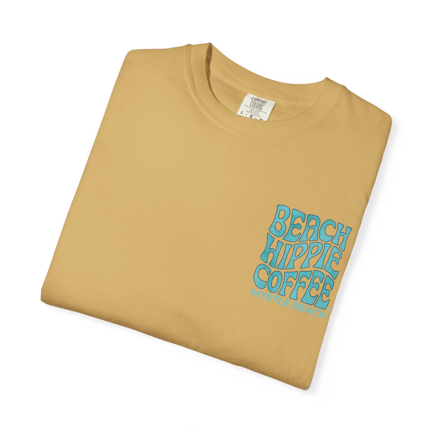 Beach Hippie Coffee T‑Shirt — 'The Waves Won't Wait' Surf Van Graphic