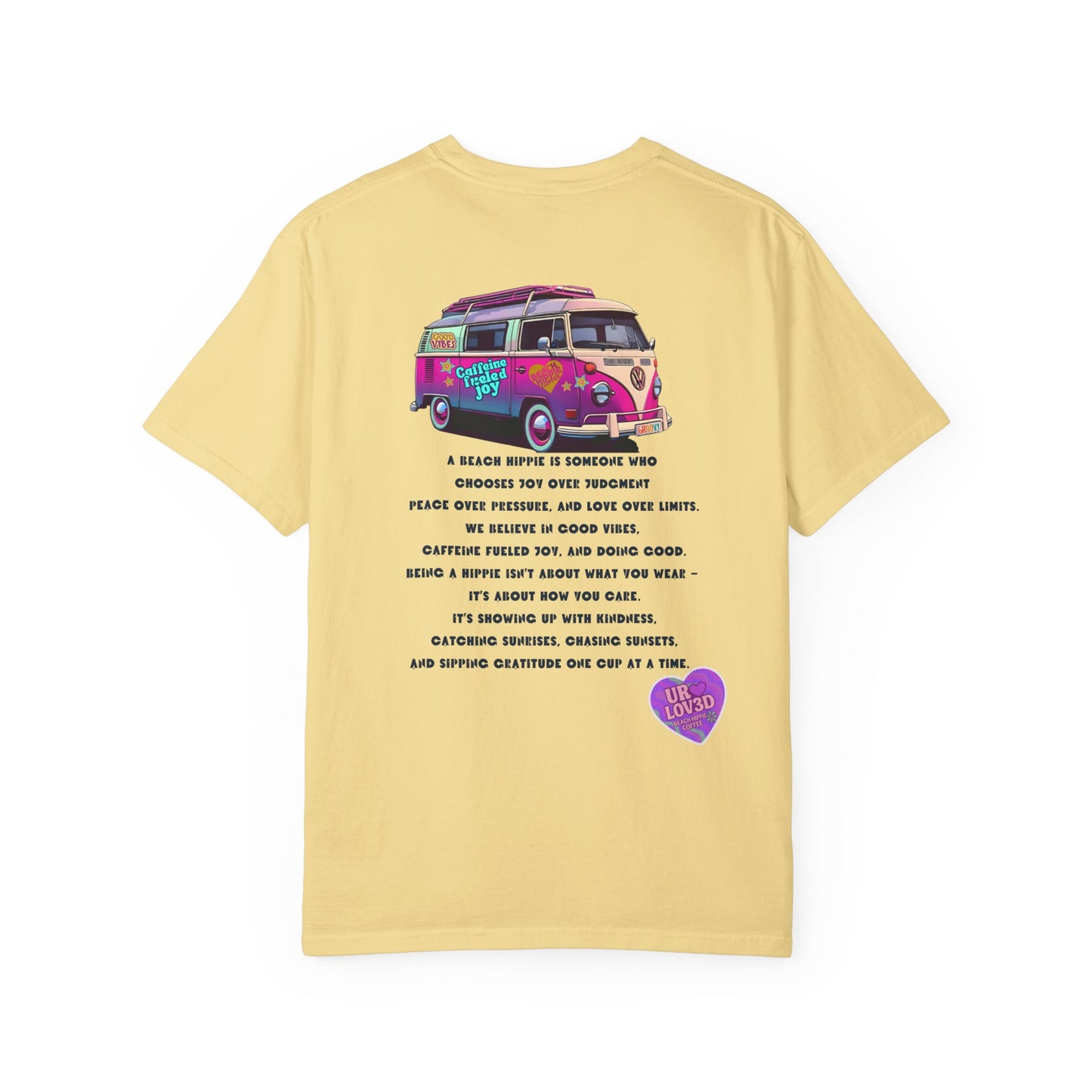 Beach Hippie Coffee T-Shirt — 'Beach Hippie' VW Bus & Manifesto