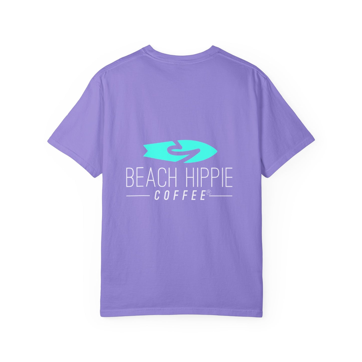 Beach Hippie Coffee Surf Logo T-Shirt — Minimal Turquoise Wave Graphic