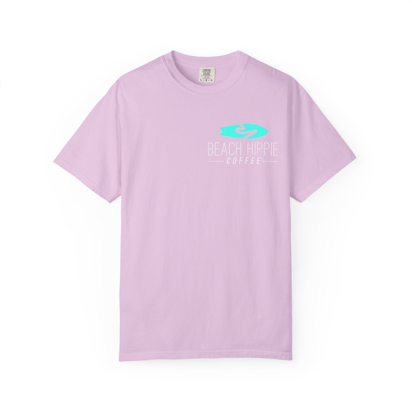 Beach Hippie Coffee Surf Logo T-Shirt — Minimal Turquoise Wave Graphic