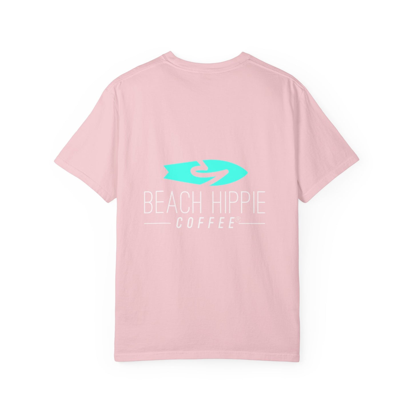 Beach Hippie Coffee Surf Logo T-Shirt — Minimal Turquoise Wave Graphic