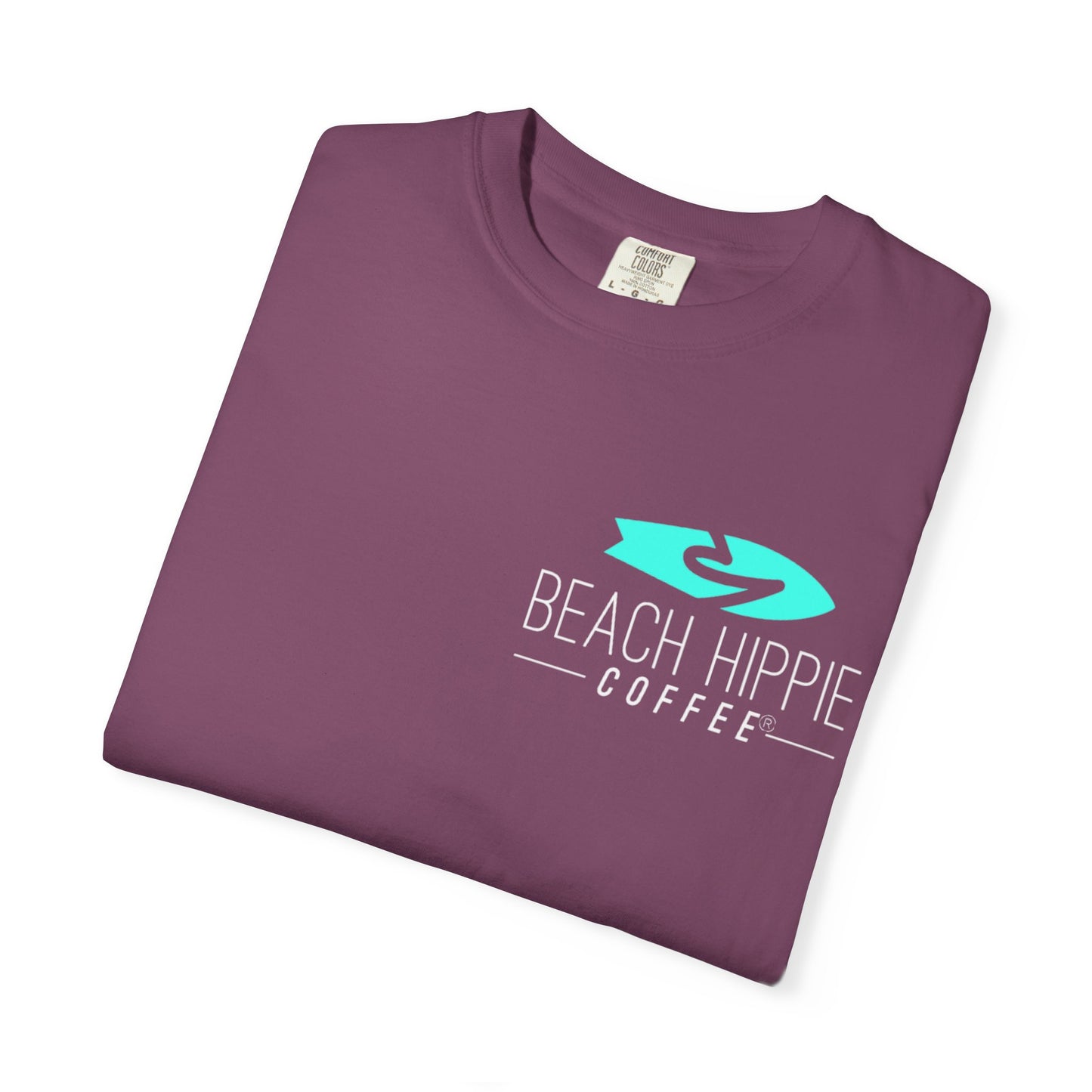 Beach Hippie Coffee Surf Logo T-Shirt — Minimal Turquoise Wave Graphic
